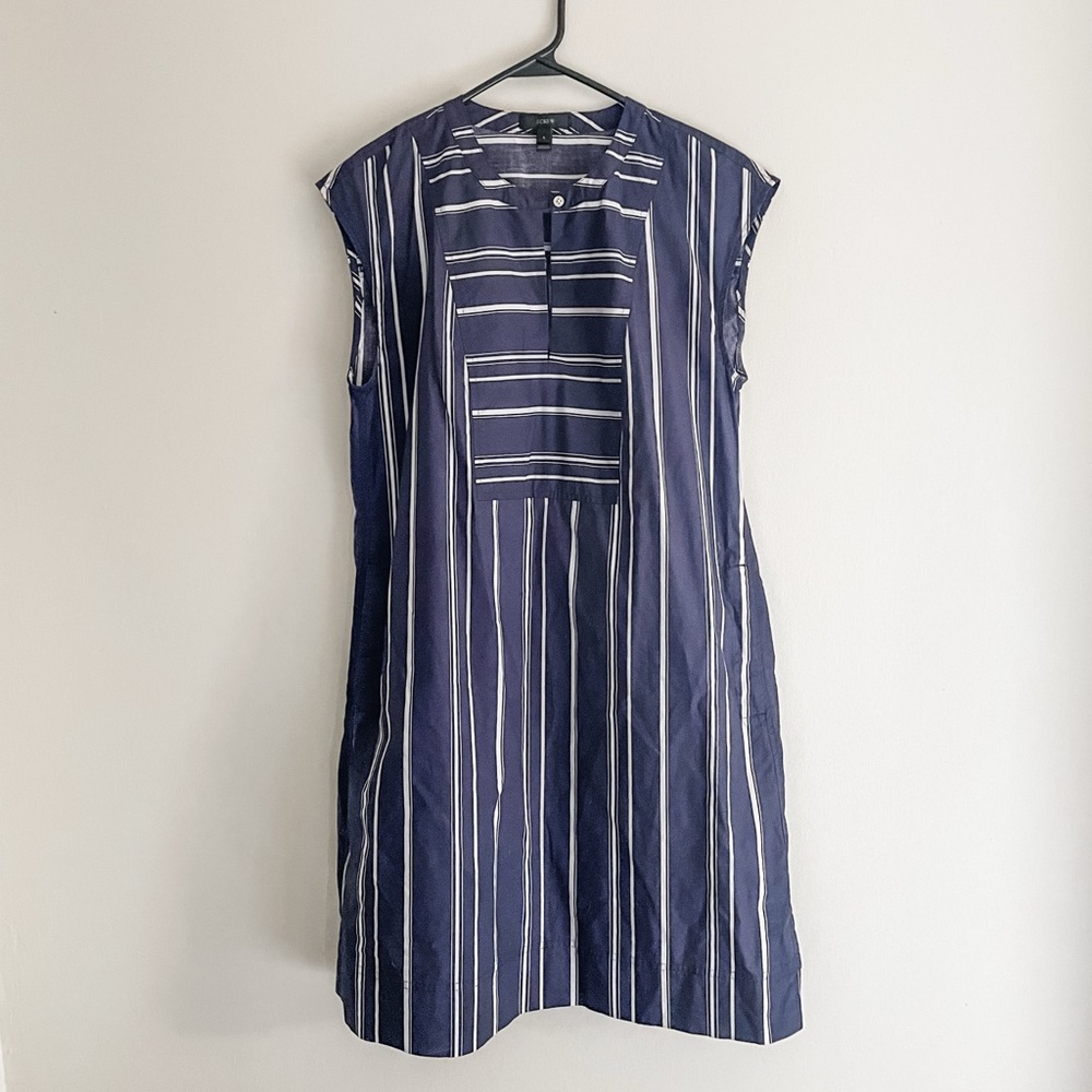 J. Crew Navy & White Striped Cap-Sleeve Mini Dress
